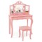 Costway Kid Vanity Table Stool Set Tri-Folding Mirror Adjustable 3-Color LED Lights Pink/White